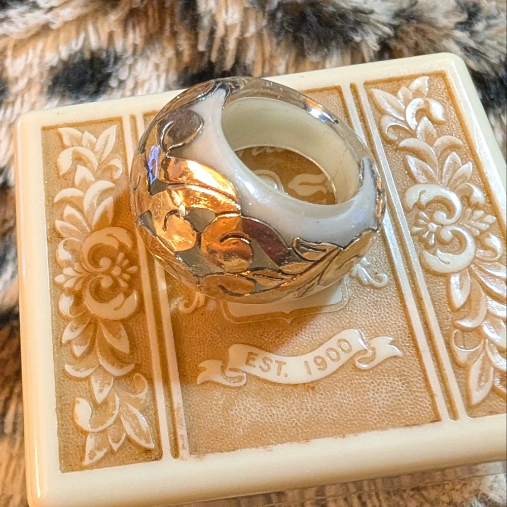 Vintage Unique Lucite Golden Scroll Domed Ring